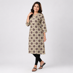 White and coffee AOP  Ladies kurti - 80002
