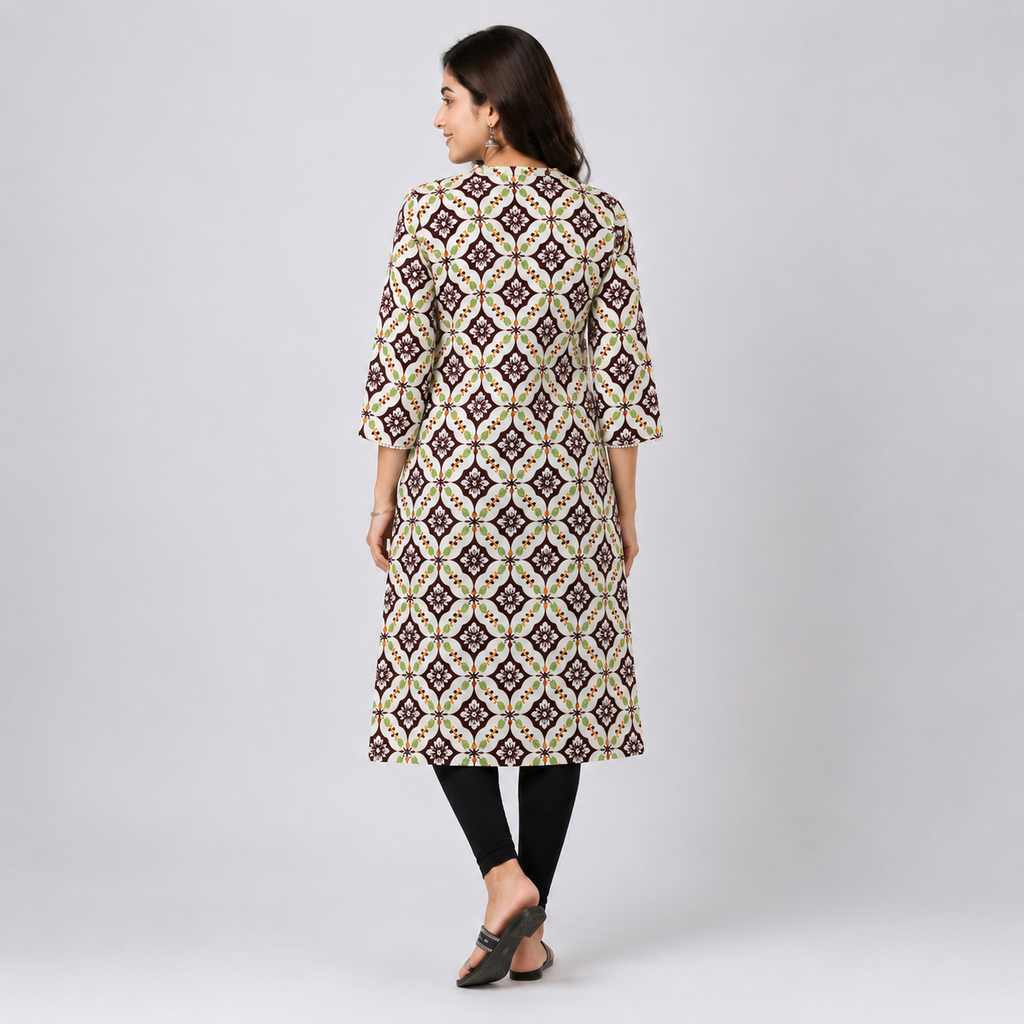 White and coffee AOP  Ladies kurti - 80002