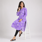 White And Purple Aop  Ladies Kurti - 80001