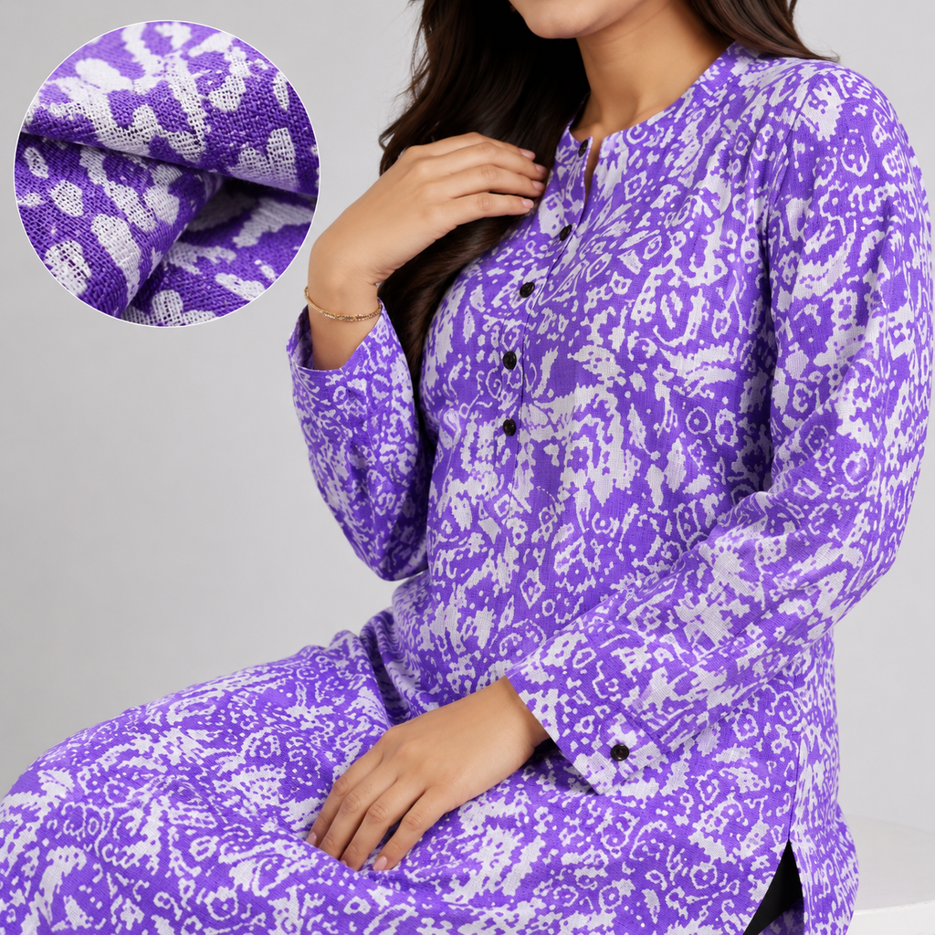 White And Purple Aop  Ladies Kurti - 80001