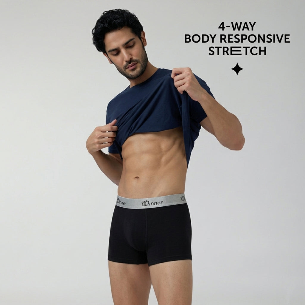 Winner Mens Black & White Crew Boxer ( 2 Pcs PACK ) - 73409