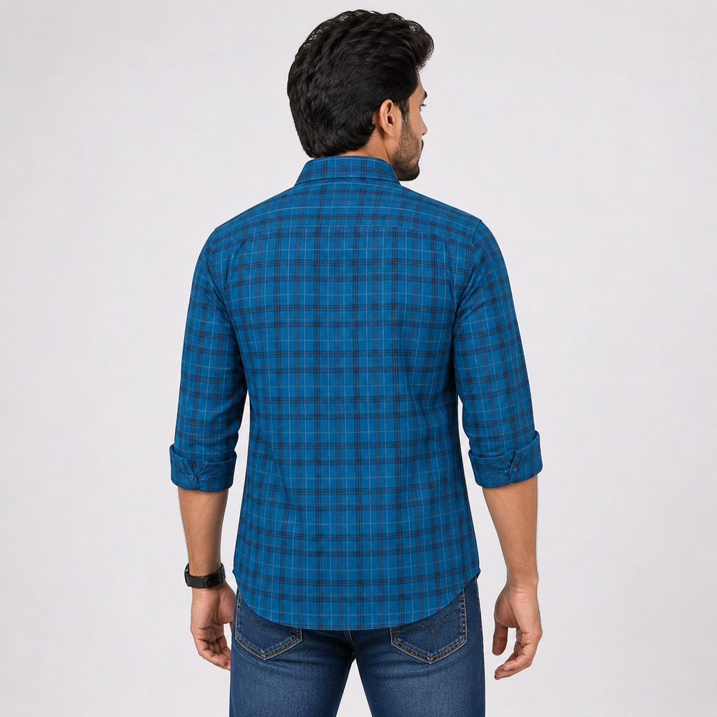 Winner Men's Navy Blue Check Casual Shirt - 80045