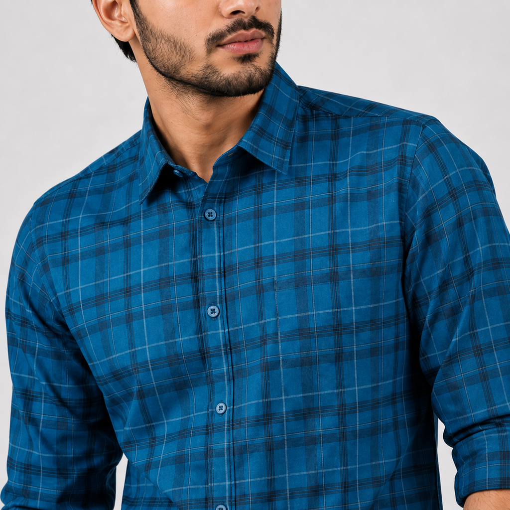Winner Men's Navy Blue Check Casual Shirt - 80045